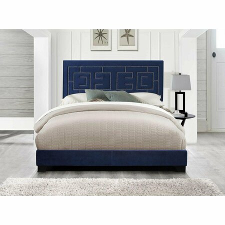 Homeroots HomeRoots 347043 80 x 86 x 50 in. Dark Blue Velvet Upholstered Wood Leg Eastern King Bed 347043